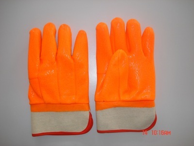 【專業(yè)熒光PVC浸膠勞保手套海綿復合布內(nèi)襯雙浸砂面安全袖】價格,廠家,圖片,防護手套,高唐順興勞保用品-